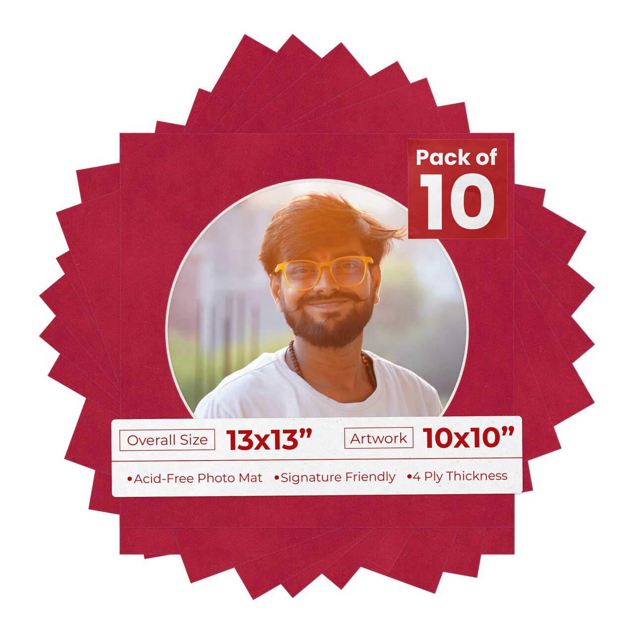 Red Suede Mat Board for 13x13 Frames - Circle Opening for 10x10 Photos